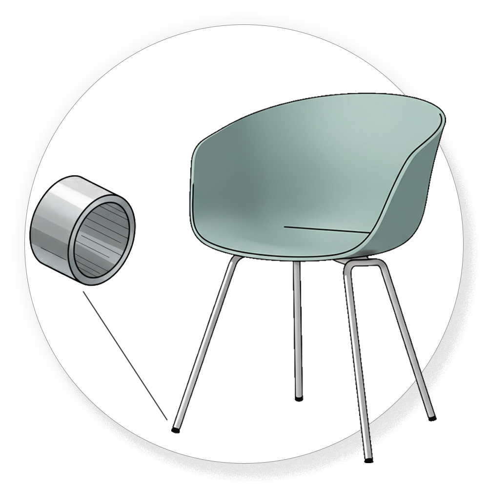 Embouts pour pieds de chaise inclinés en tube rond